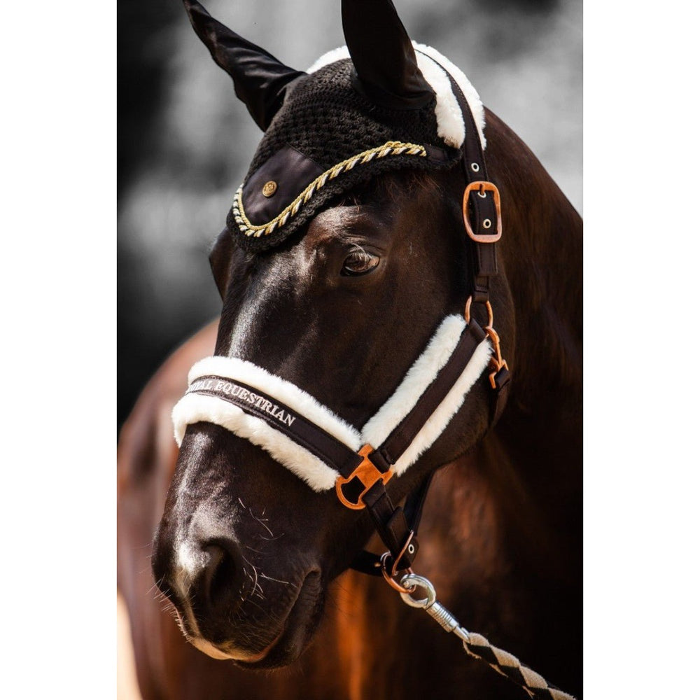 Royal Equestrian z ekologicznym futerkiem kantar Black Gold Full