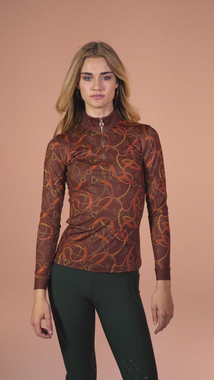Royal Equestrian Base Layer  Riding Shirt Cavallo Le Pouvoir Sport Uv Protection Chocolate Gold