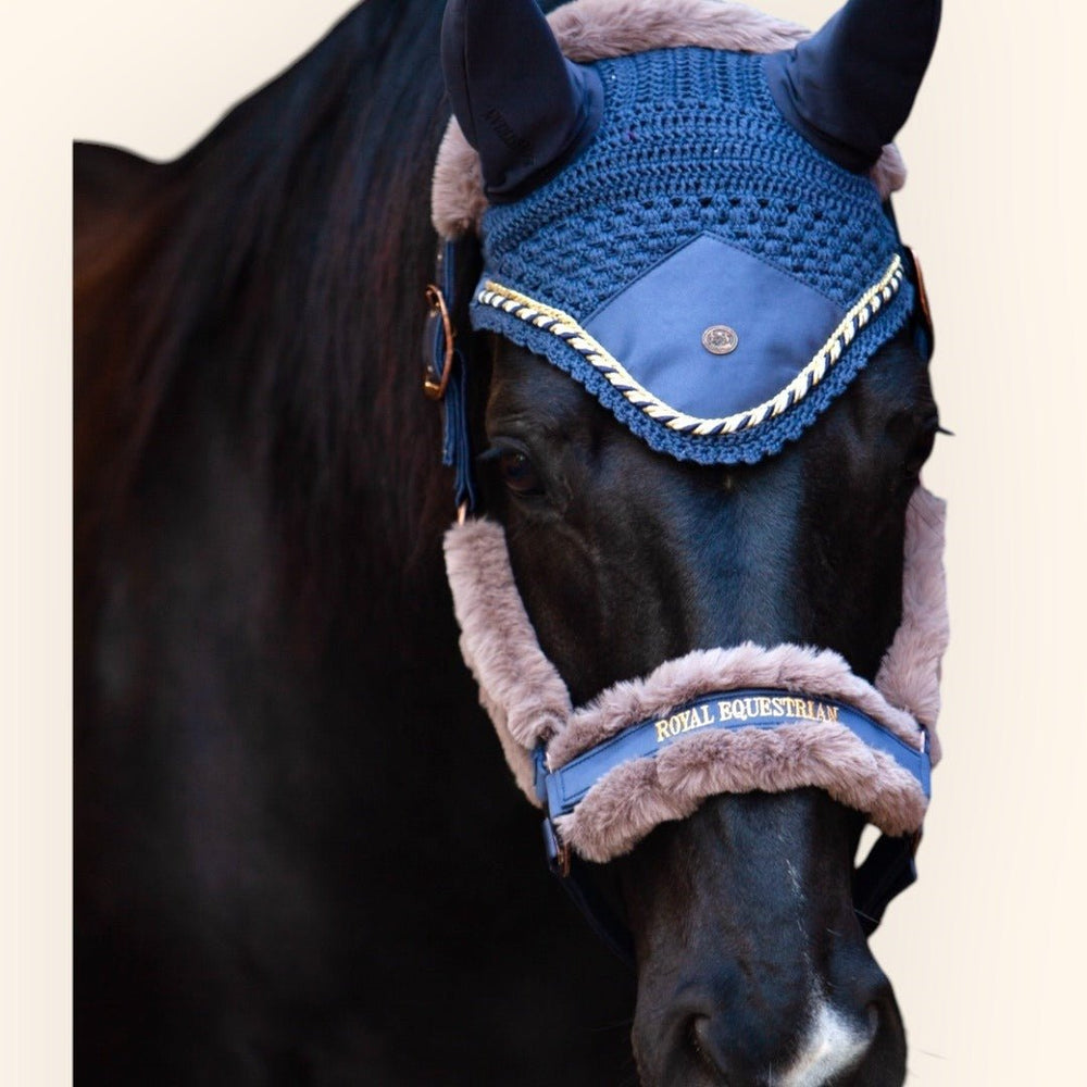 Royal Equestrian z ekologicznym futerkiem kantar granatowy Full