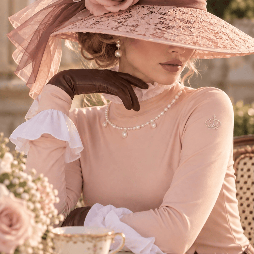 Mademoiselle Pink Colette Riding Shirt with Pearl Accents