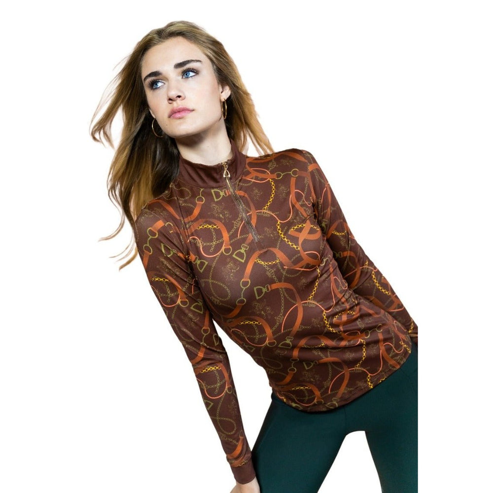 Royal Equestrian Base Layer Cavallo Le Pouvoir Sport Uv Protection Riding Top Chocolate Gold