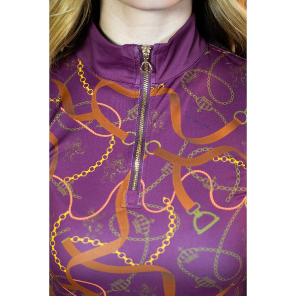 Royal Equestrian Base Layer Cavallo Le Pouvoir Sport Uv Protection Riding Top Merlot Gold