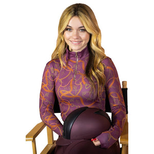 Royal Equestrian Base Layer Cavallo Le Pouvoir Sport Uv Protection Riding Top Merlot Gold
