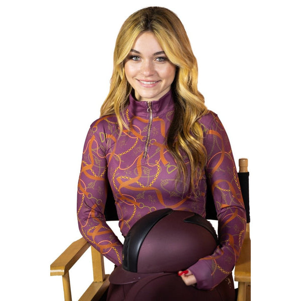 Royal Equestrian Base Layer Cavallo Le Pouvoir Sport Uv Protection Riding Top Merlot Gold
