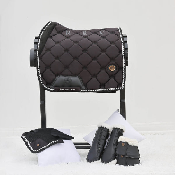 Royal Equestrian Dressurschabracke Schwarz Silber Voll