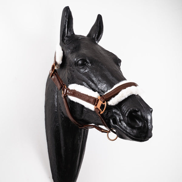 Royal Equestrian z ekologicznym futerkiem kantar Croco Chocolate Full