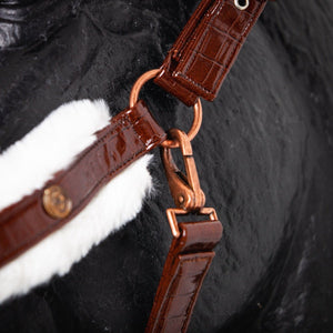 Royal Equestrian z ekologicznym futerkiem kantar Croco Chocolate Full
