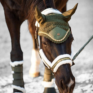 Royal Equestrian Pelz Halfter Olive Weiß Voll