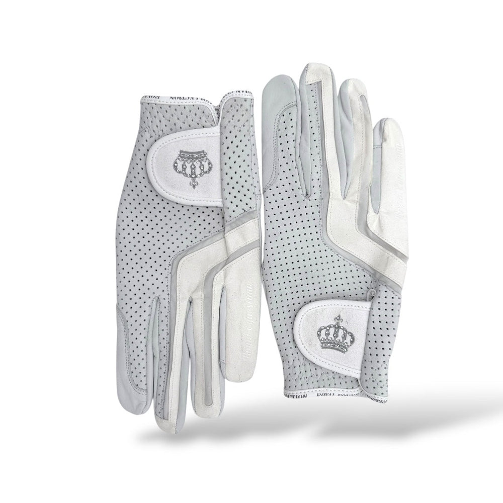 Royal Equestrian Leather Riding Gloves Crystal White
