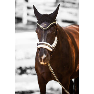 Royal Equestrian Premium Ear Bonnet Black Gold Full
