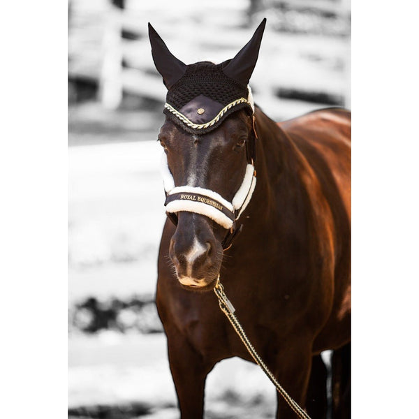 Royal Equestrian Premium Ear Bonnet Black Gold Full