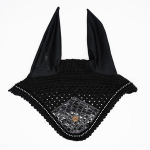 Royal Equestrian Premium Ear Bonnet Croco Black Crystal Full