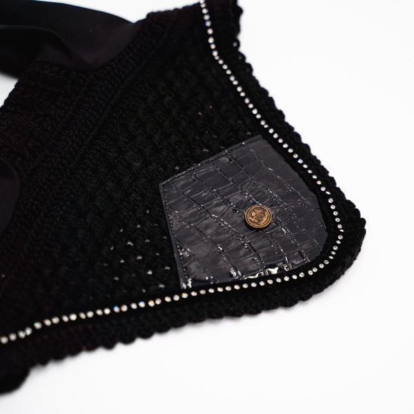 Royal Equestrian Premium Ear Bonnet Croco Black Crystal Full