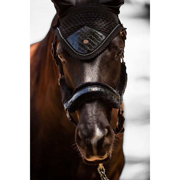 Royal Equestrian Premium Ear Bonnet Croco Black Crystal Full