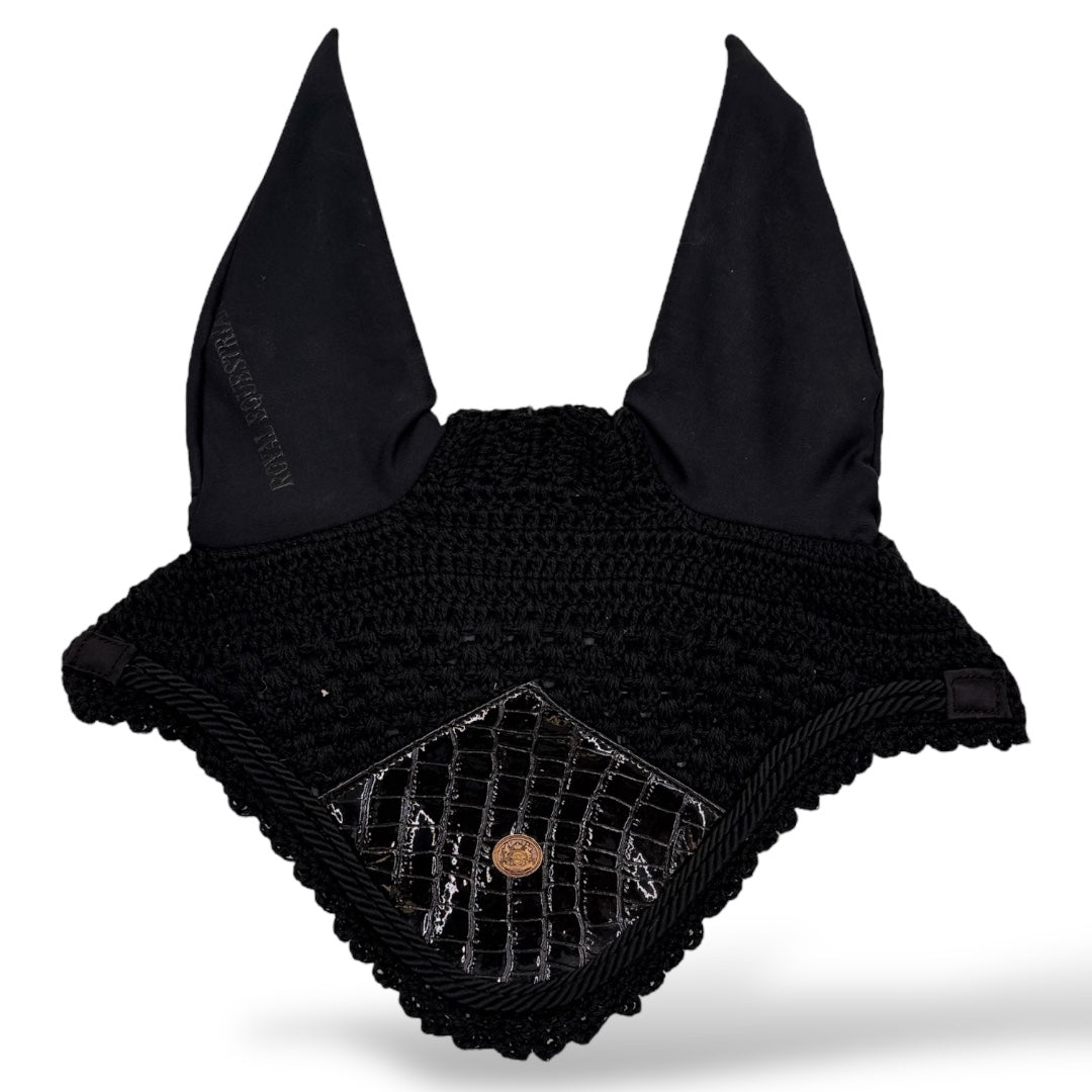 Premium Ear Bonnet Croco Black Full | Royal Equestrian