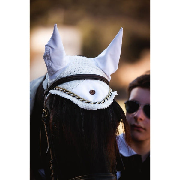 Royal Equestrian Premium Ear Bonnet White Gold Full
