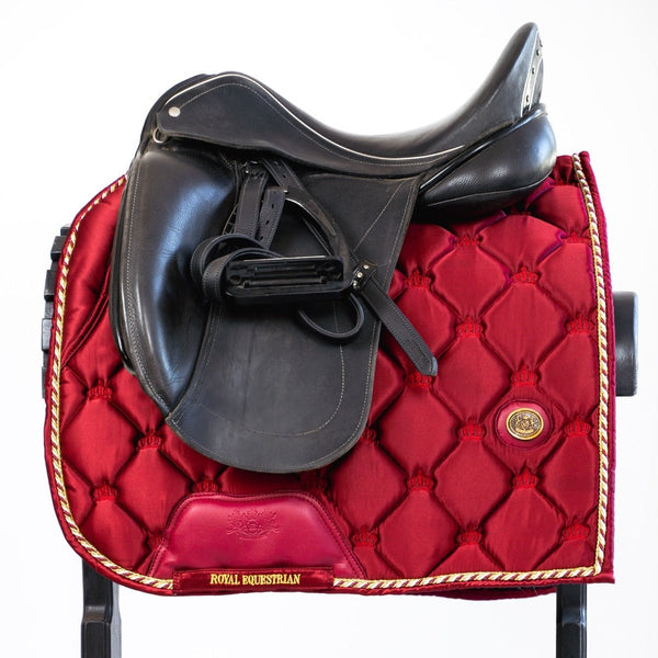 Royal Equestrian red quilted saddle pad with gold trim