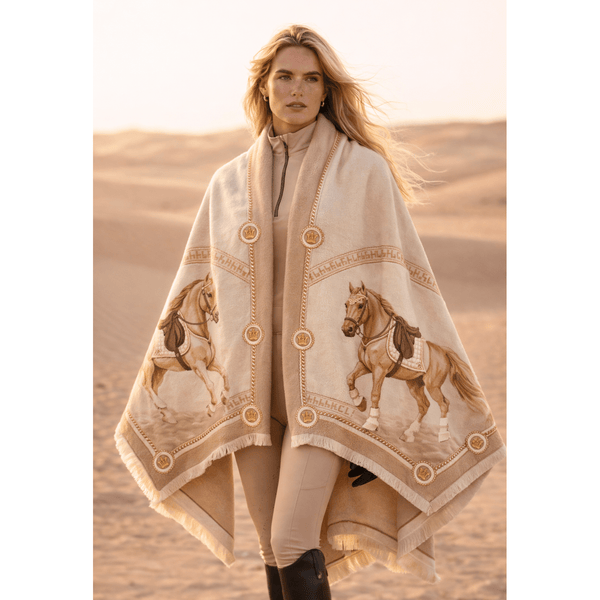 Royal Equestrian Sahara Sandstone Equestrian Cashmere Cape Poncho