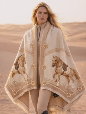 Royal Equestrian Sahara Sandstone Equestrian Cashmere Cape Poncho