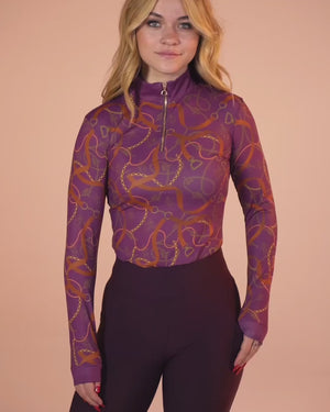 Royal Equestrian Riding Top Base Layer Cavallo Le Pouvoir Sport Uv Protection Merlot Gold