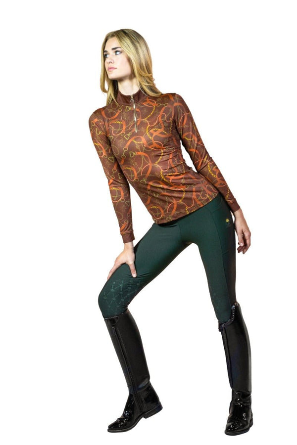 Royal Equestrian Base Layer Cavallo Le Pouvoir Sport Uv Protection Riding Top Chocolate Gold - Royal Equestrian