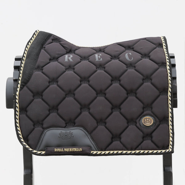 Royal Equestrian Dressage Saddle Pad Black Gold Full - Royal Equestrian
