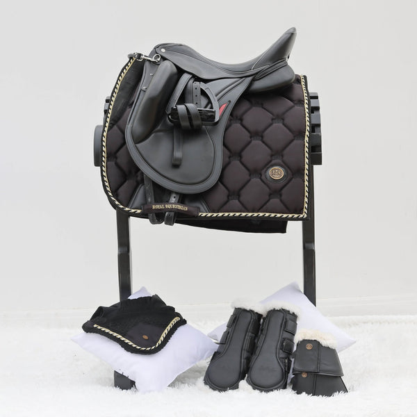 Royal Equestrian Dressage Saddle Pad Black Gold Full - Royal Equestrian