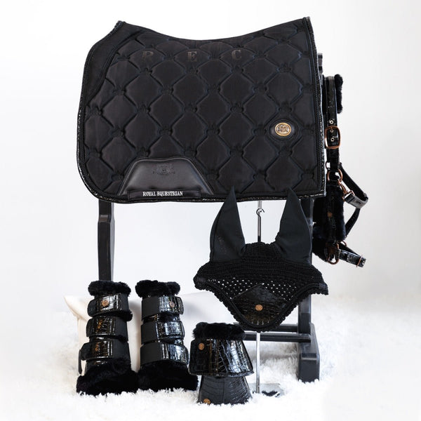 Royal Equestrian Dressurschabracke Schwarzes Leder Voll - Royal Equestrian