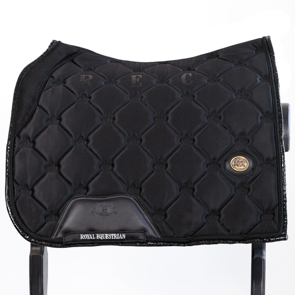 Royal Equestrian Dressage Saddle Pad Black Leather Full - Royal Equestrian