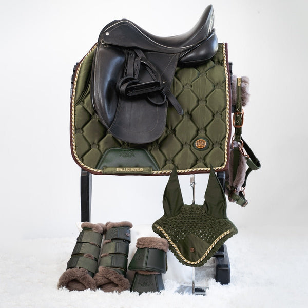 Royal Equestrian Dressage Saddle Pad Olive Gold Full - Royal Equestrian