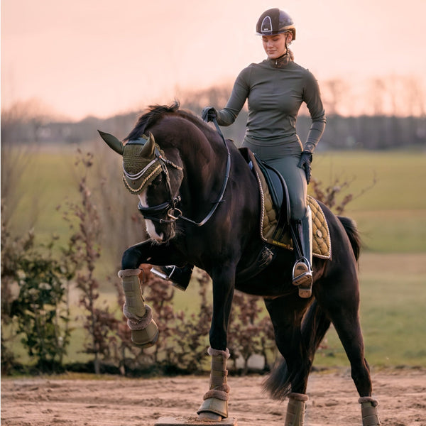 Royal Equestrian Dressage Saddle Pad Olive Gold Full - Royal Equestrian