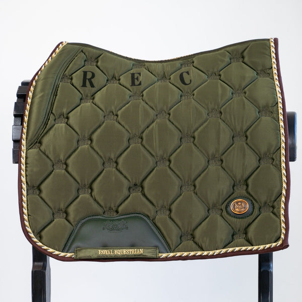 Royal Equestrian Dressage Saddle Pad Olive Gold Full - Royal Equestrian