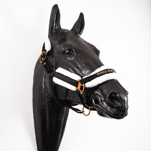 Royal Equestrian Fur Halter Black Gold Full - Royal Equestrian