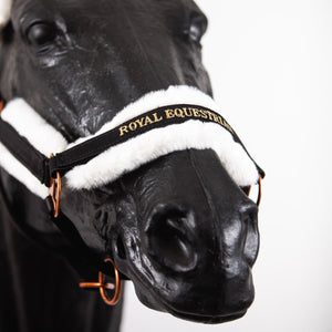 Royal Equestrian Fur Halter Black Gold Full - Royal Equestrian