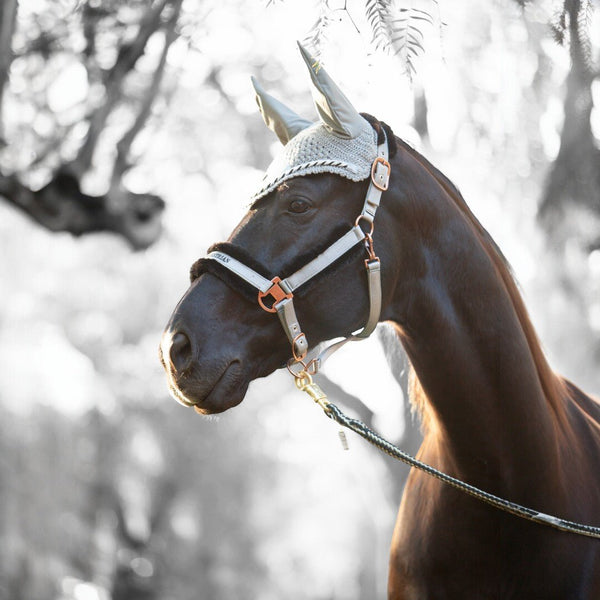 Royal Equestrian Fur Halter Silver Black Full - Royal Equestrian
