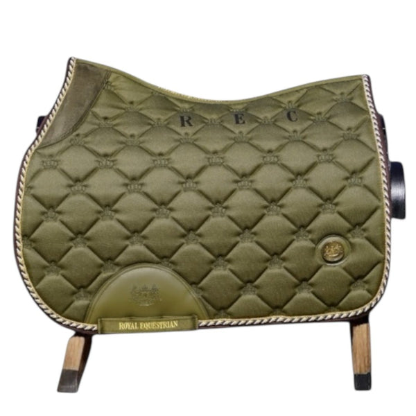 Royal Equestrian Jump Saddle Pad Olive Gold Full - Royal Equestrian