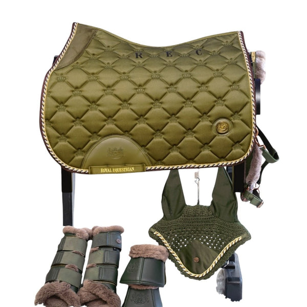 Royal Equestrian Jump Saddle Pad Olive Gold Full - Royal Equestrian