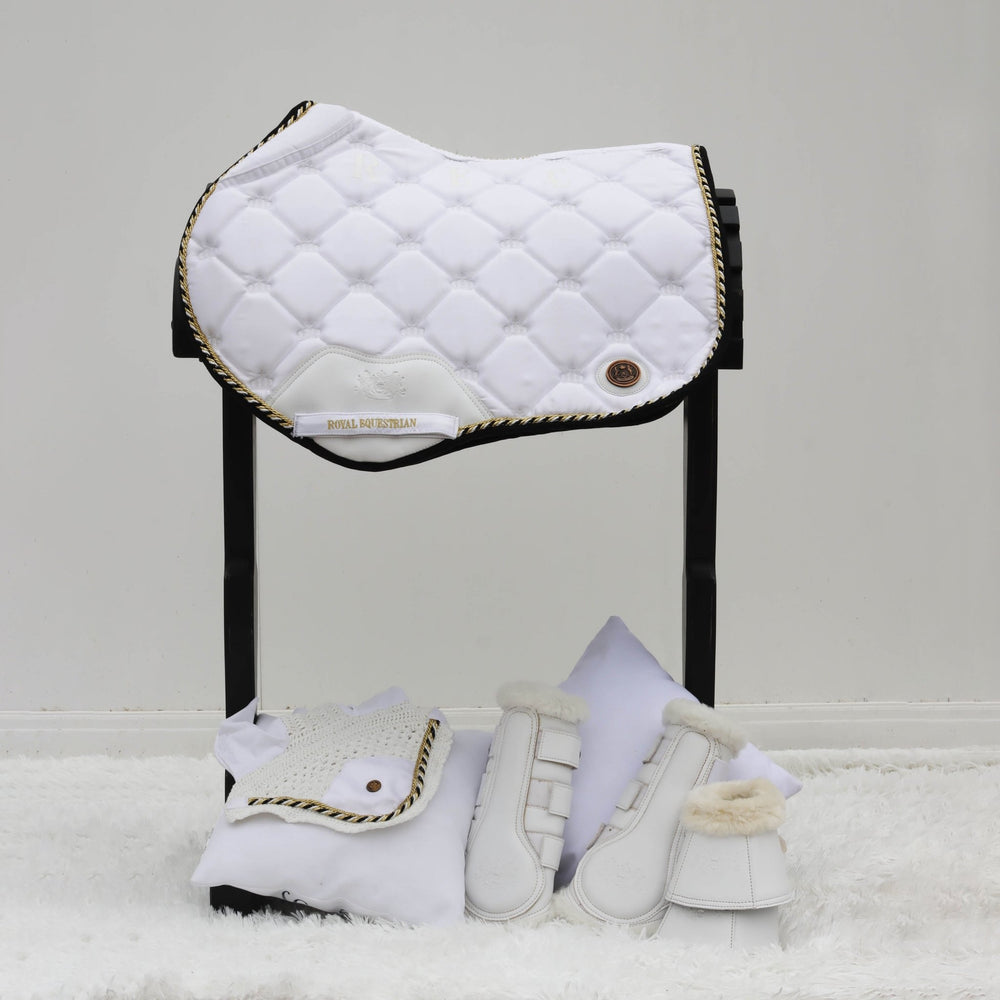 Royal Equestrian Tapis de selle de saut d'obstacles or blanc - Royal Equestrian