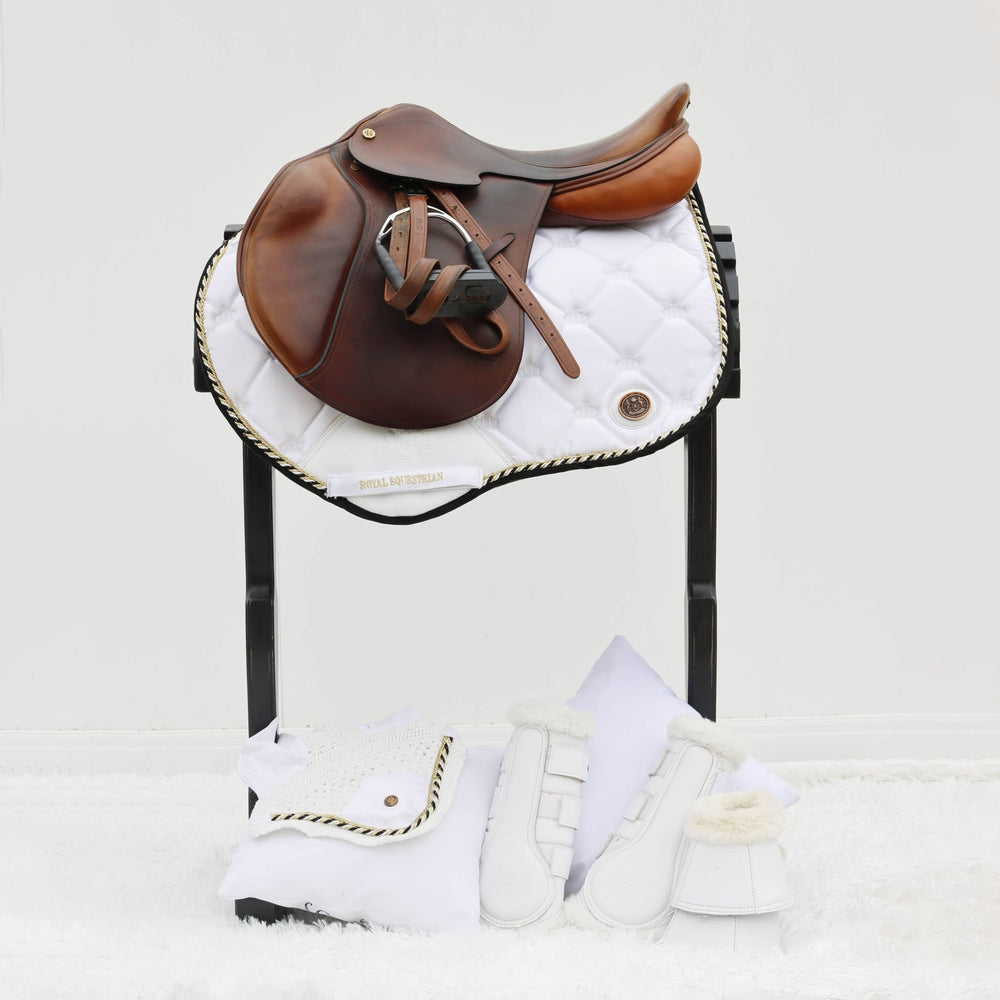 Royal Equestrian Tapis de selle de saut d'obstacles or blanc - Royal Equestrian