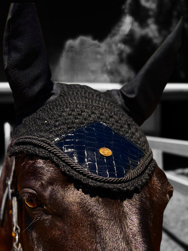 Royal Equestrian Premium Ohrenhaube Croco Schwarz Voll - Royal Equestrian