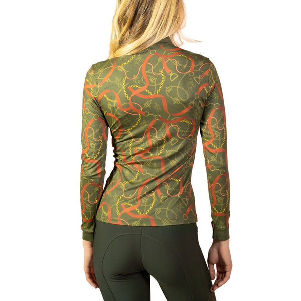 Royal Equestrian Base Layer Cavallo Le Pouvoir Sport UV-beskyttende ridebluse i olivenfarve