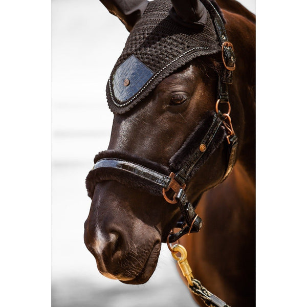 Royal Equestrian Premium Ear Bonnet Croco Black Crystal Full