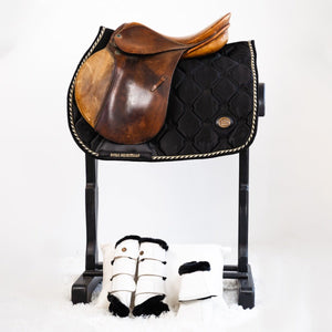 Manta de montar Royal Equestrian Jump Show, negro y dorado, completa