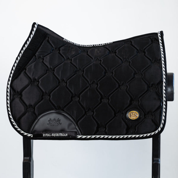 Manta de montar Royal Equestrian Jump Show, negra y plateada, completa