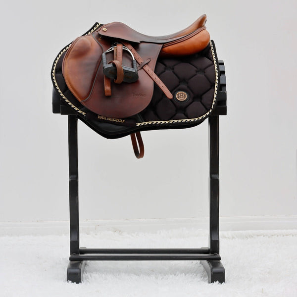 Manta de montar Royal Equestrian para salto, negro y dorado, completa