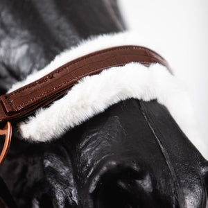 Cabezada real ecuestre de piel de cocodrilo chocolate completo