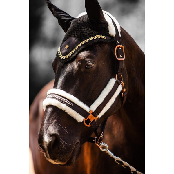 Royal Equestrian Fur Halter Black Silver Full