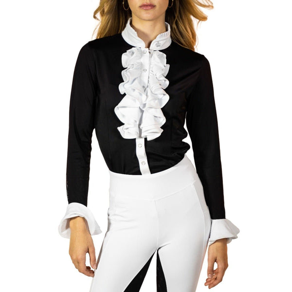 Royal Equestrian Chemise Brenda de compétition à manches longues avec volants blancs