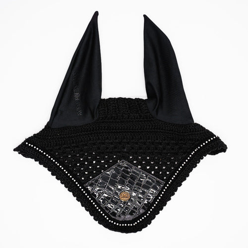 Royal Equestrian Premium Ear Bonnet Croco Black Crystal Full