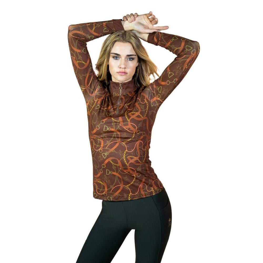 Royal Equestrian Base Layer Cavallo Le Pouvoir Sport Uv Protection Riding Top Cioccolato Oro